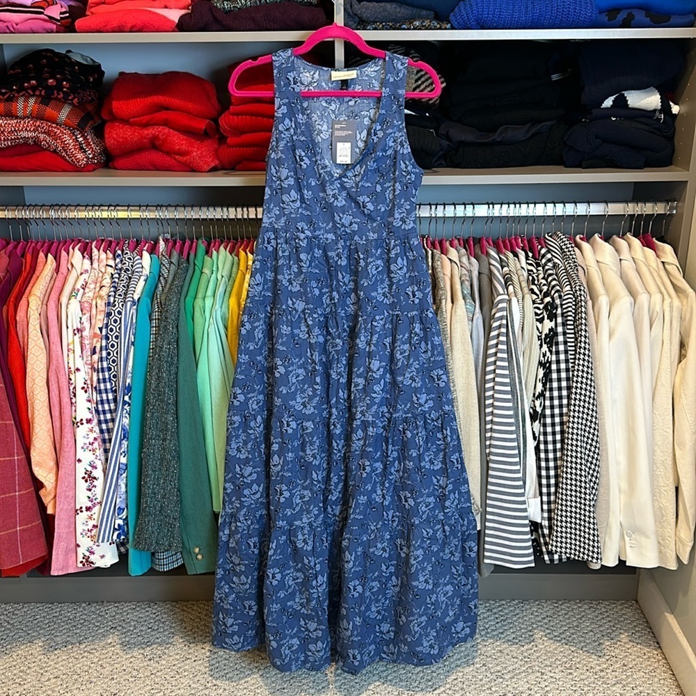 Universal Thread blue sleeveless v neck flower print tiered maxi dress XS NWT